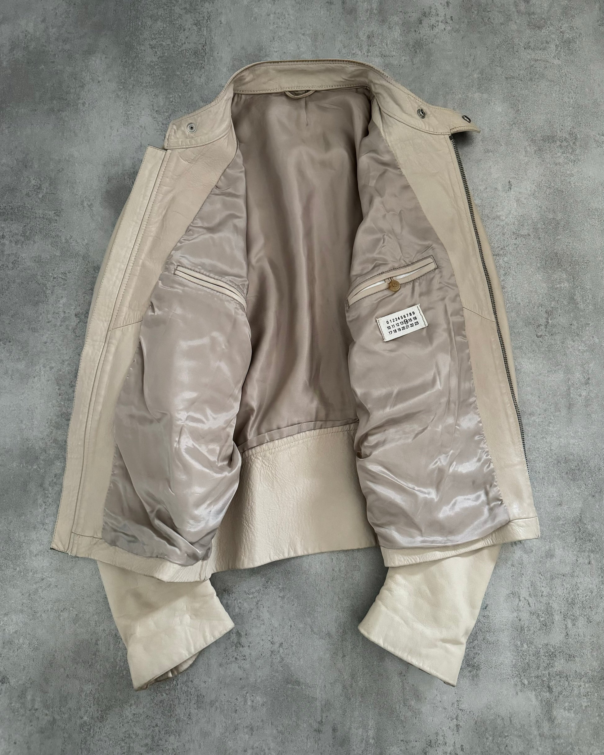 SS2004 Maison Margiela Beige 5 Zips Leather Jacket (L) - 7