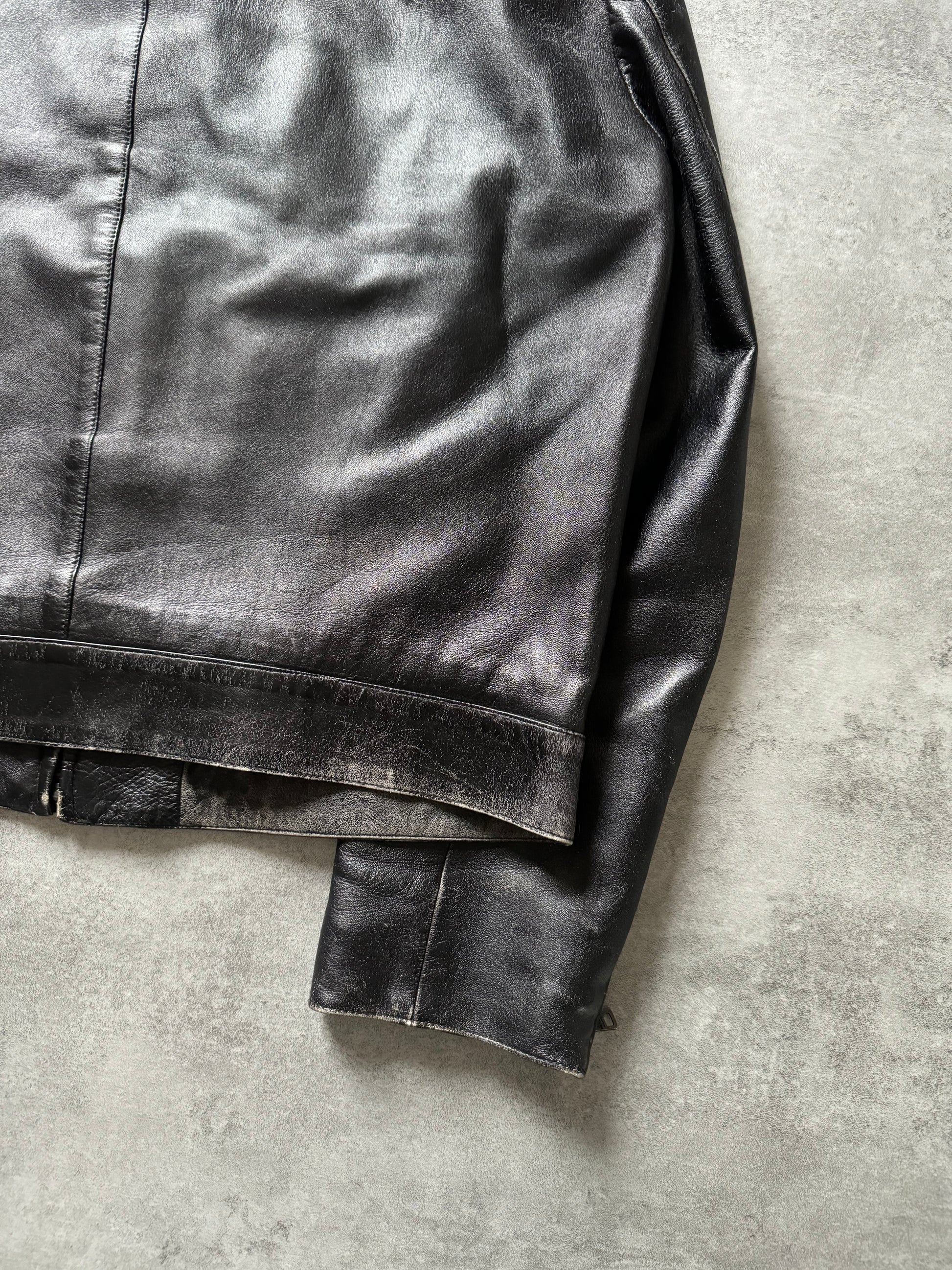 2000s Prada Biker Patched Retro Leather Jacket (S) - 8