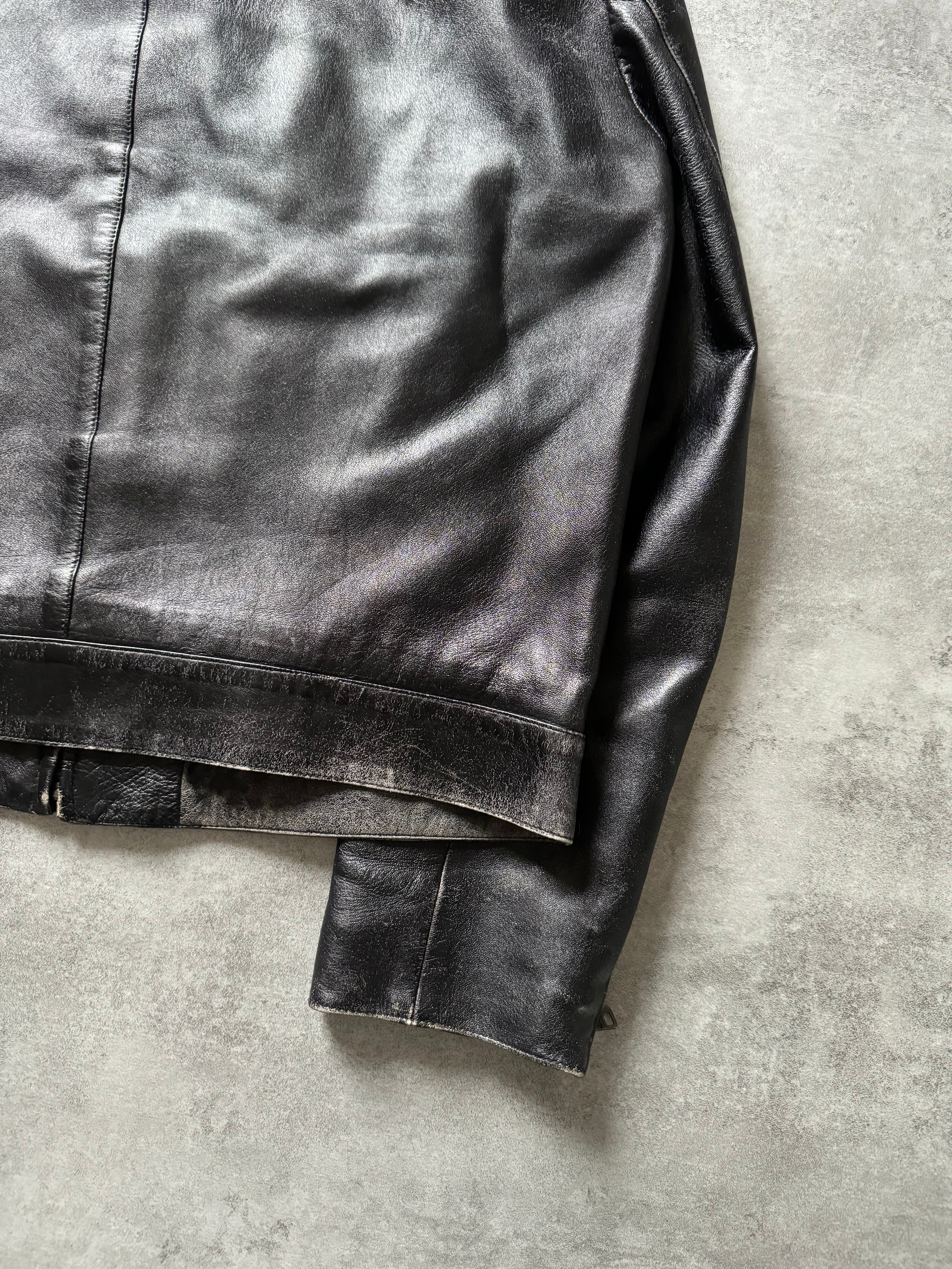 2000s Prada Biker Patched Retro Leather Jacket (S) - 8
