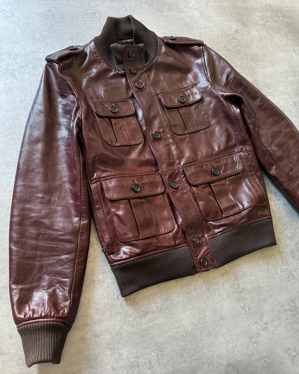AW2008 Prada Bordeaux Thick Cowhide Premium Calf Leather Jacket  (M) - 3