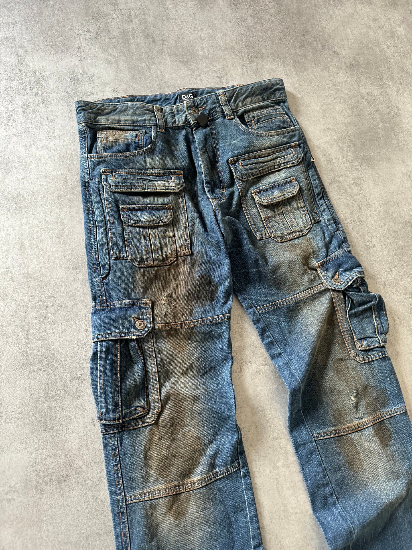 AW2005 Dolce & Gabbana Destroyed Cargo Denim Jeans (L) - 7