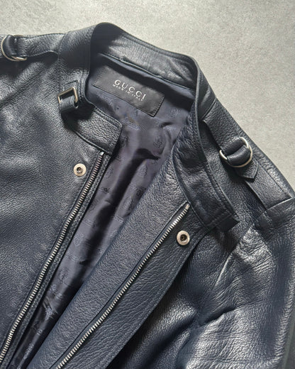 Gucci Navy Biker Leather Jacket by Tom Ford (M) - 4