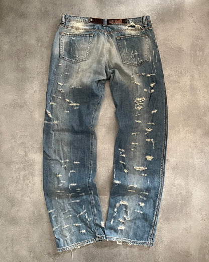 SS2008 Cavalli Distressed Blue Jeans  (L) - 2