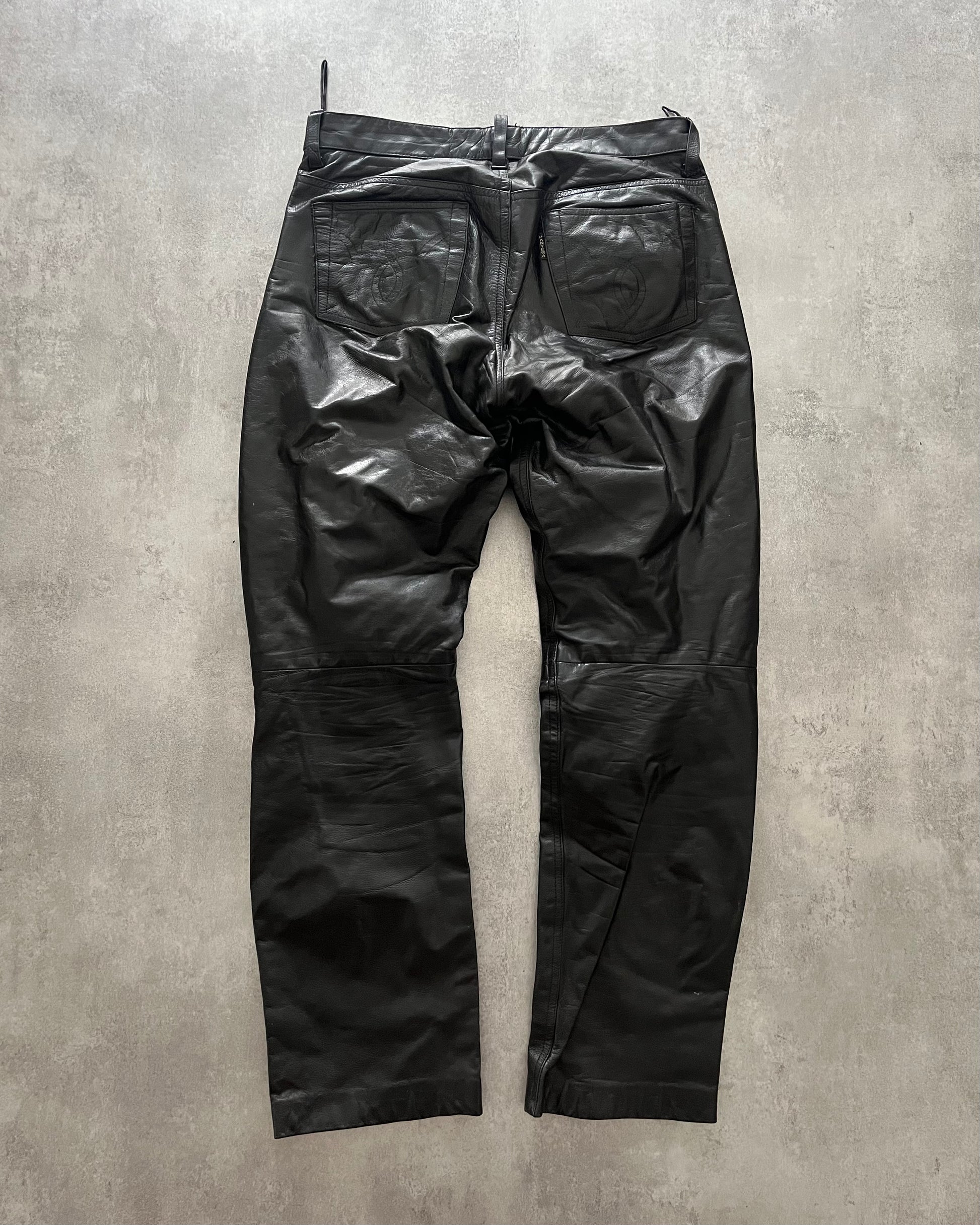 1990s Pantera Black Rocker Leather Pants (M) - 2