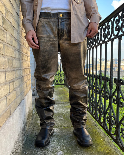 00s Roberto Cavalli Brigand Marble Leather Pants (L)