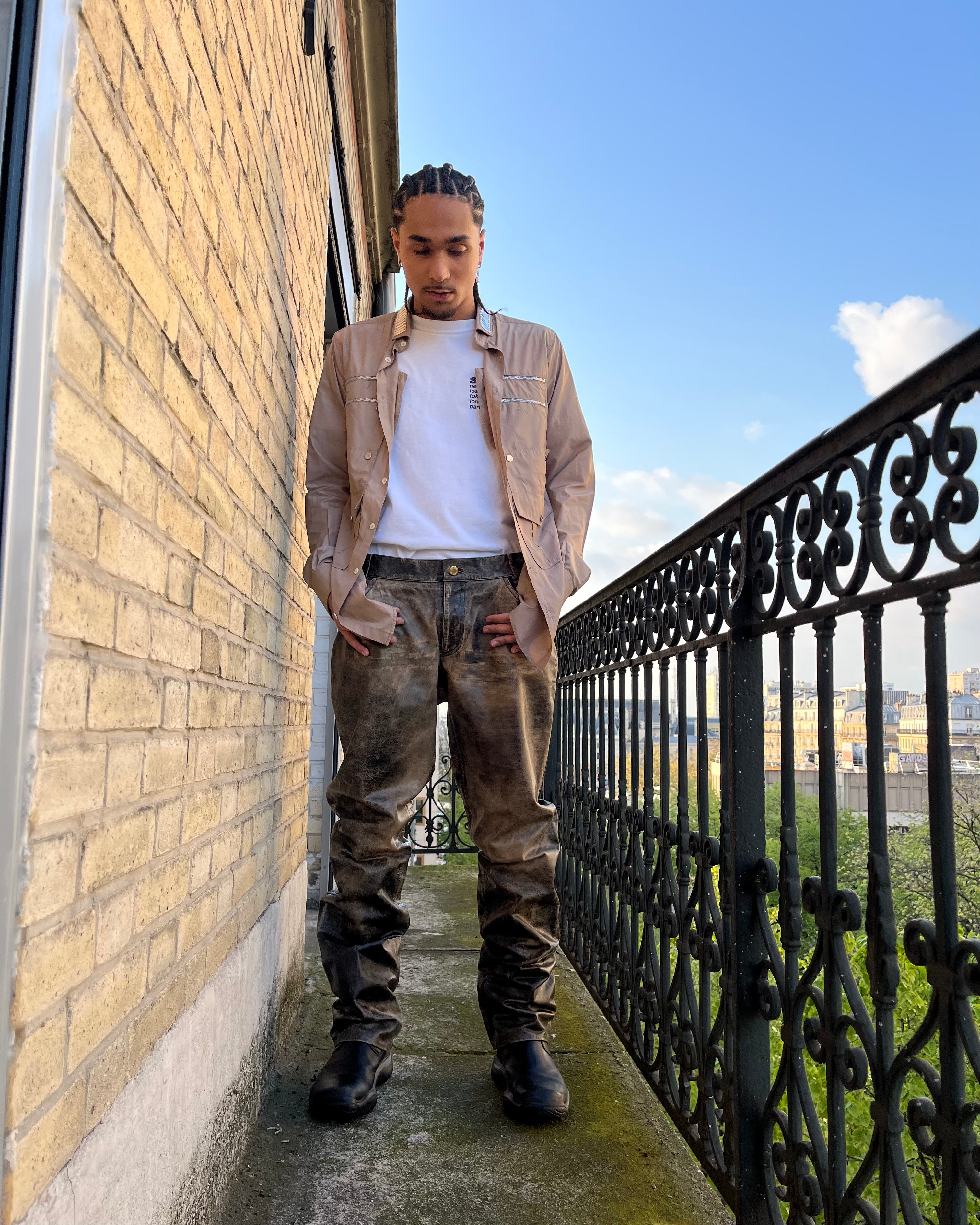 00s Roberto Cavalli ブリガンド マーブルレザーパンツ (L)