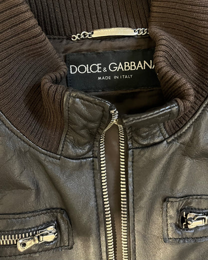 00 年代 Dolce &amp; Gabbana 可拆卸臂皮夹克（L）