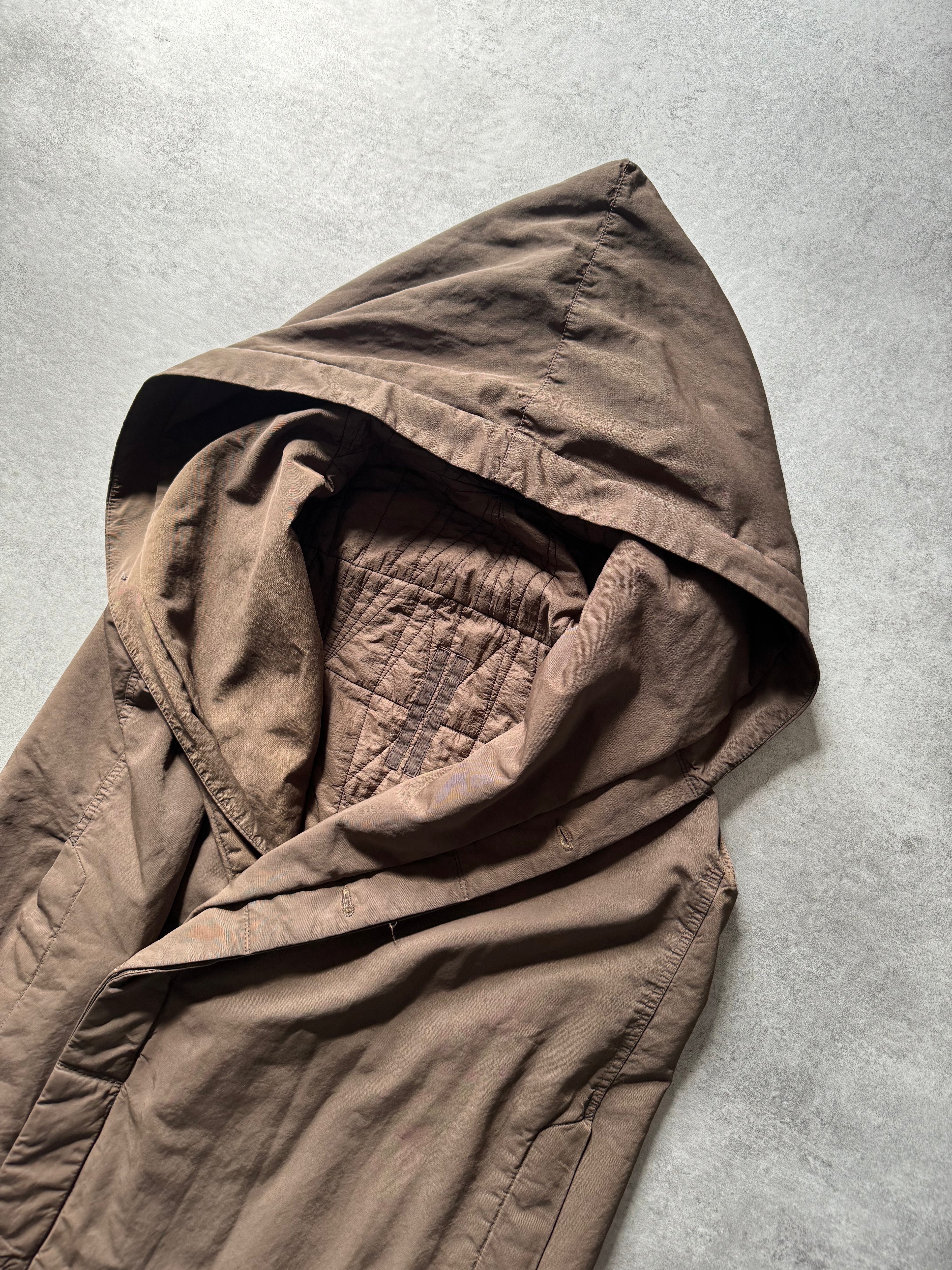 SS2015 Rick Owens Long Sleeveless Brown Hooded Jacket (M) - 8