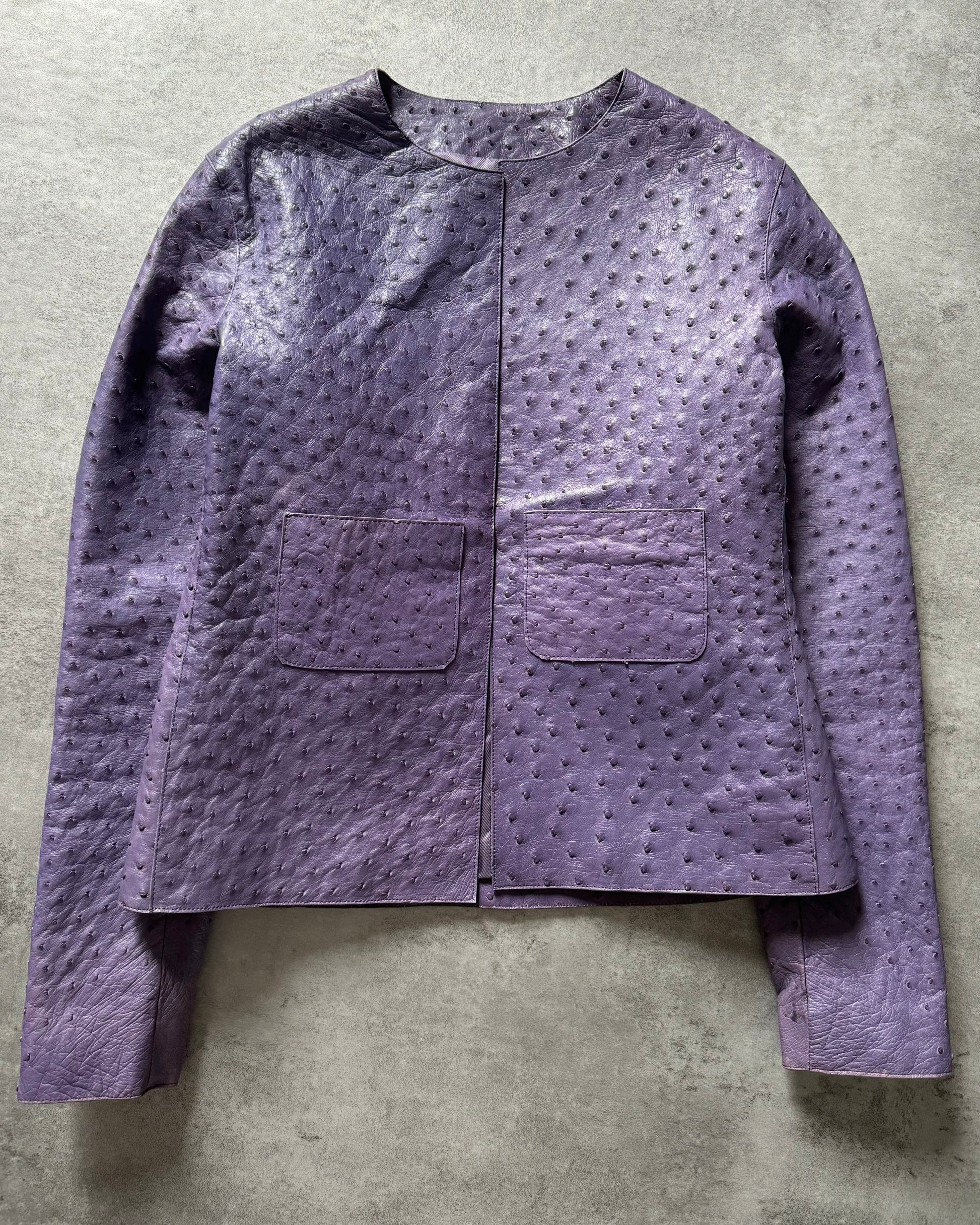 SS2000 Prada Purple Ostrich Leather Jacket (S) - 5