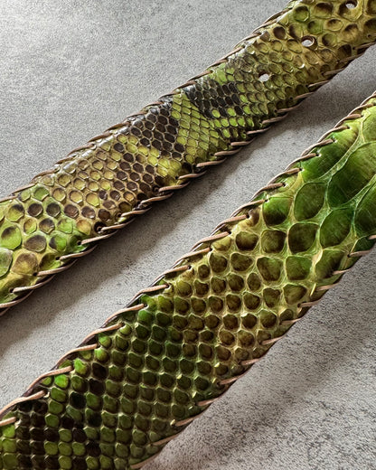 Marco Rettili Artisanal Milanese Green Dopamine Python Leather Belt (OS) - 5