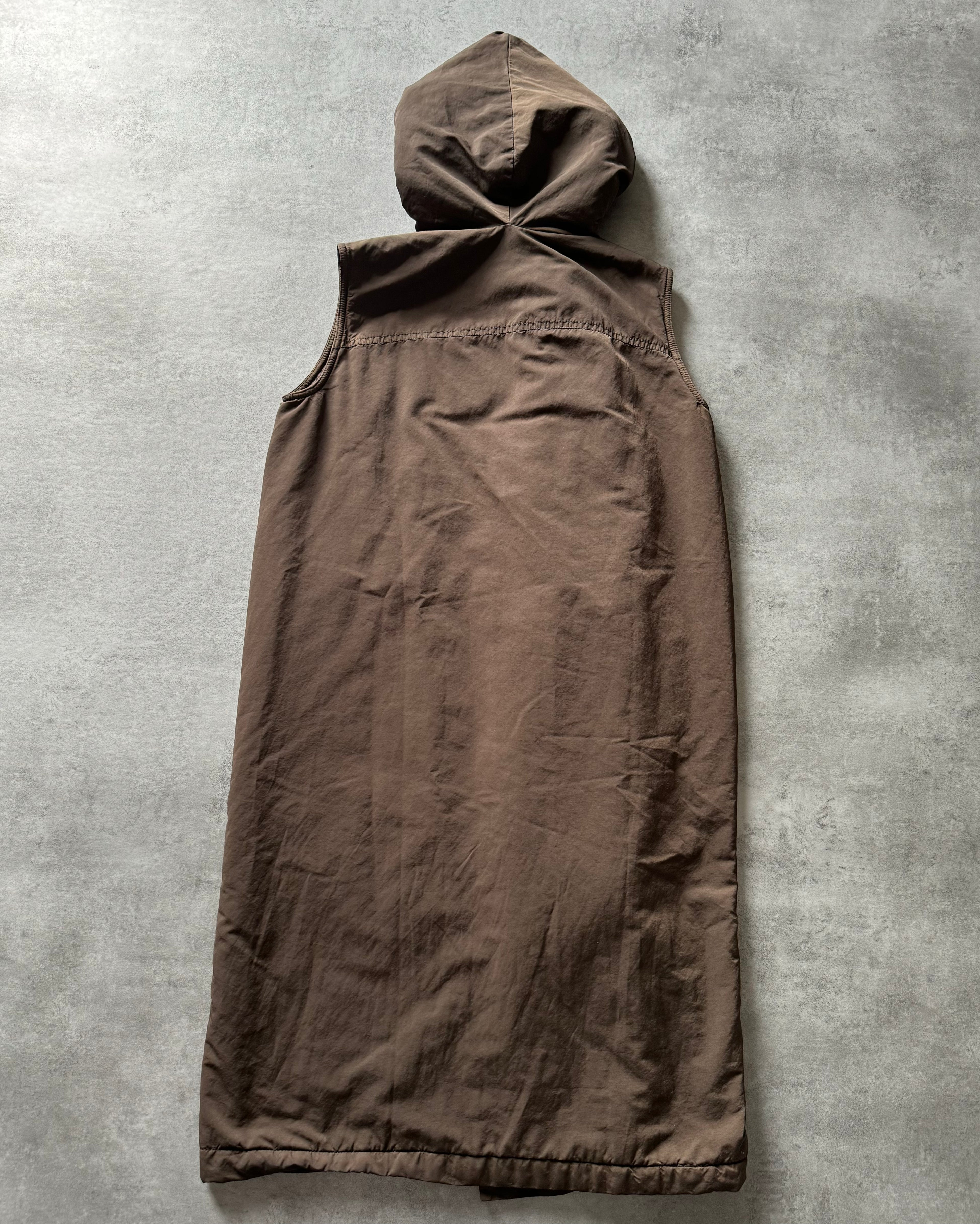 SS2015 Rick Owens Long Sleeveless Brown Hooded Jacket (M) - 4
