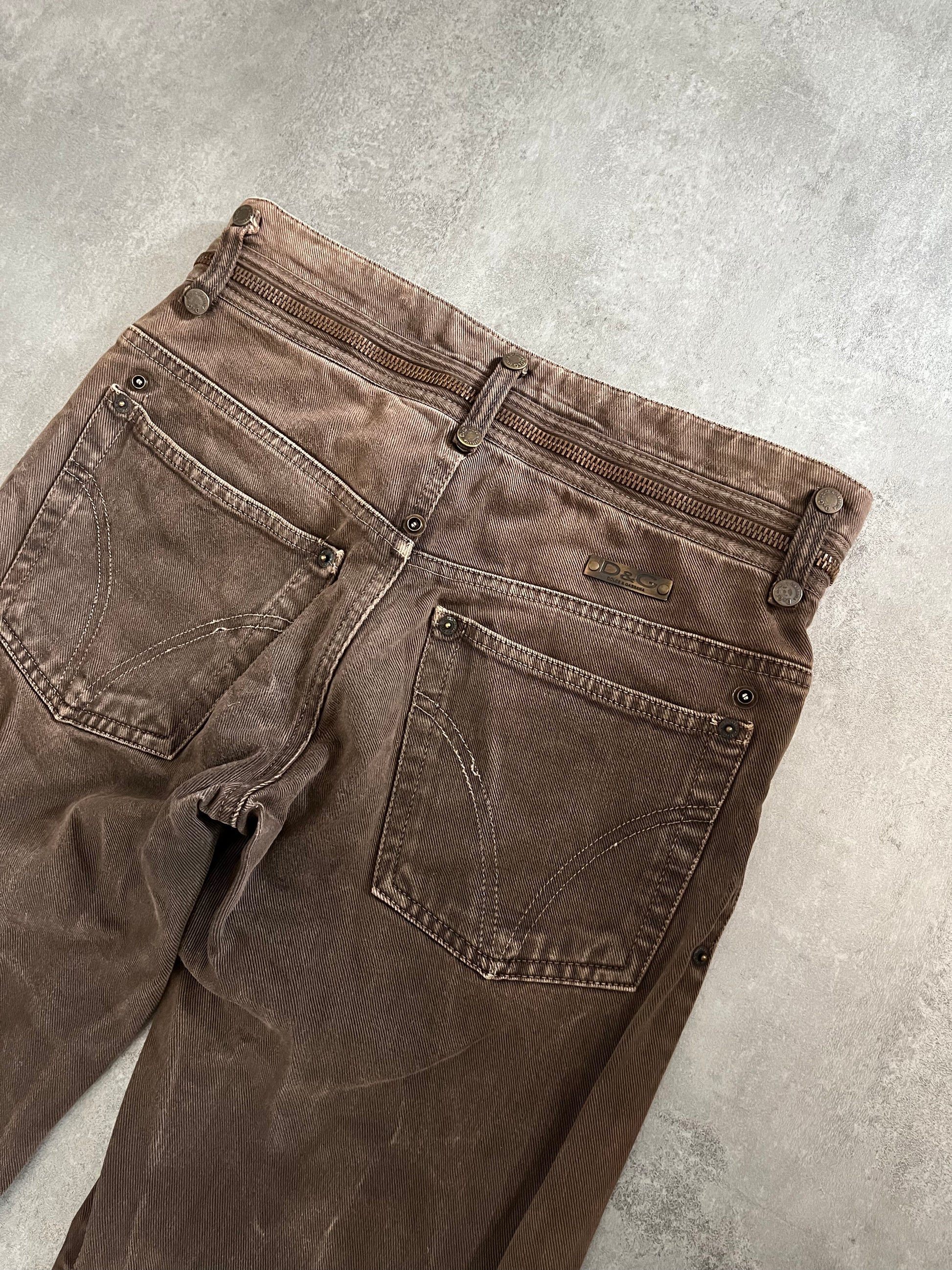 AW2003 Dolce & Gabbana Brown Zipped Pants (S) - 4