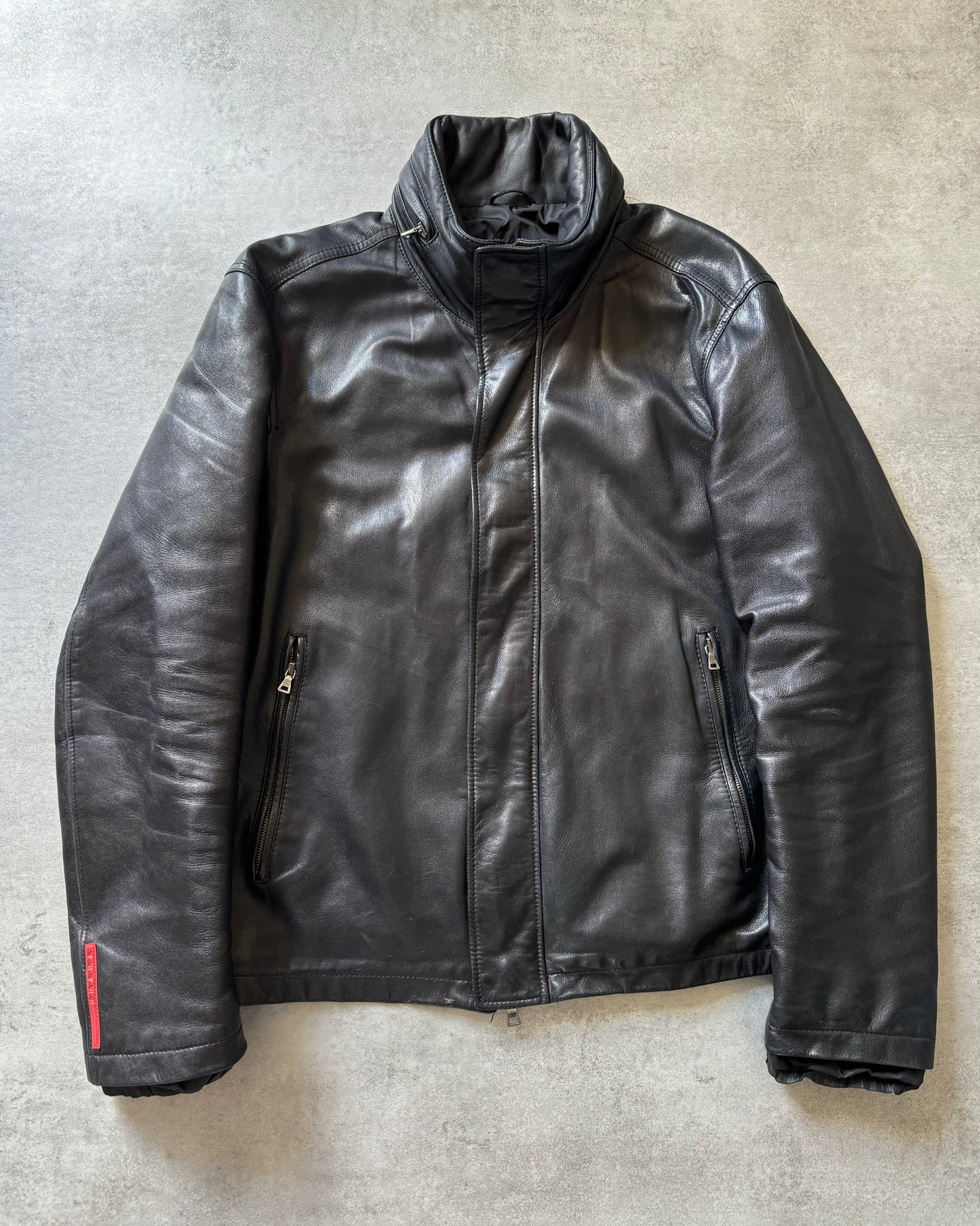 2000s Prada Brut Sport Leather Biker Jacket (L) - 2