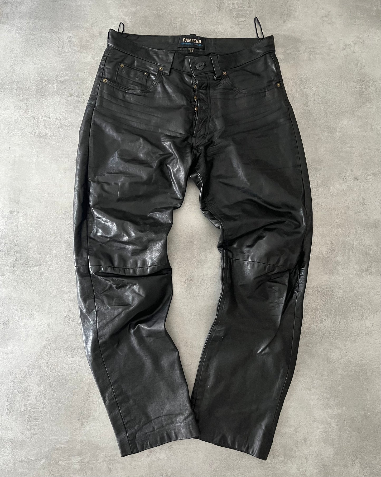 1990s Pantera Black Rocker Leather Pants (M) - 4