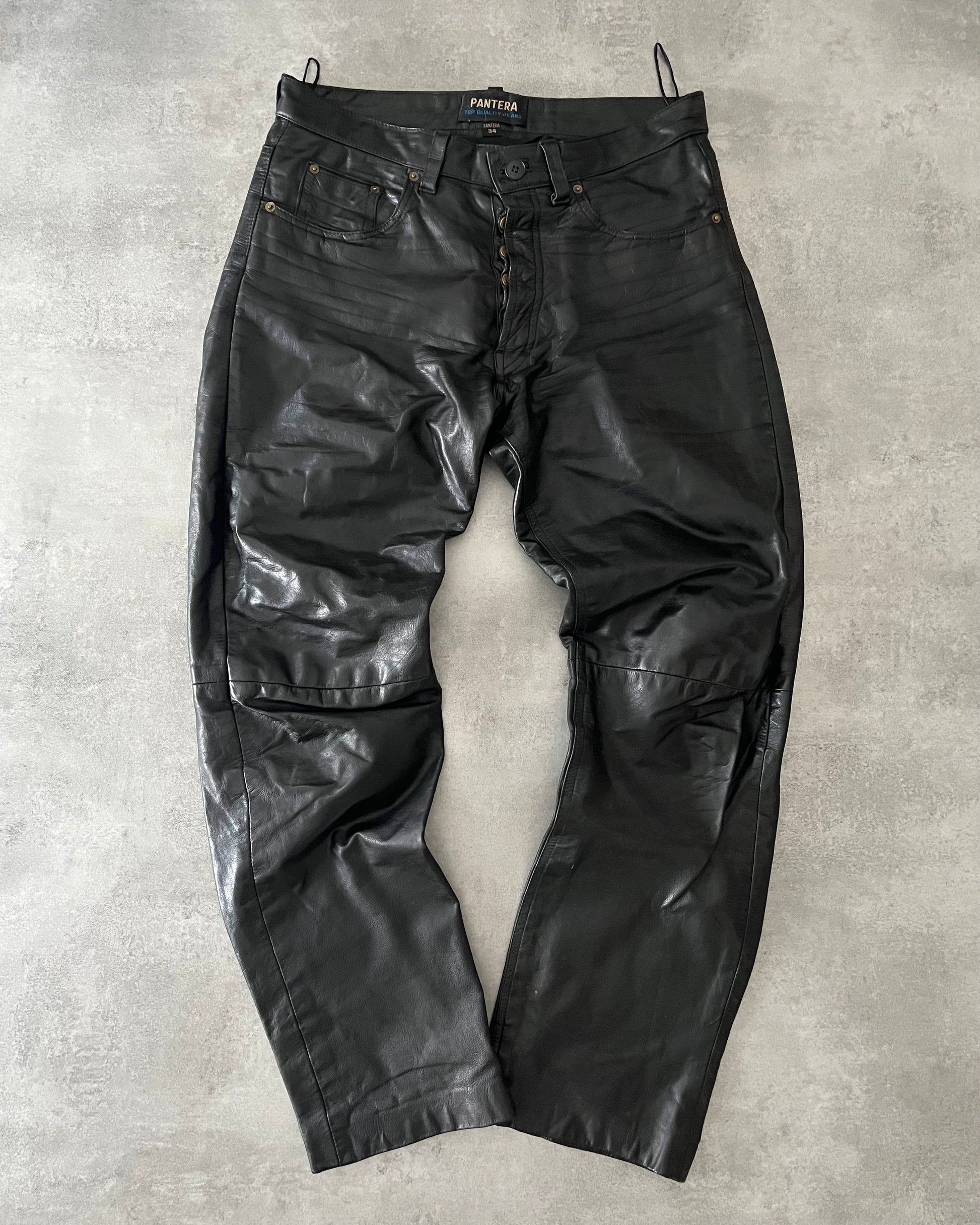 1990s Pantera Black Rocker Leather Pants (M) - 4