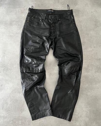 1990s Pantera Black Rocker Leather Pants (M) - 4