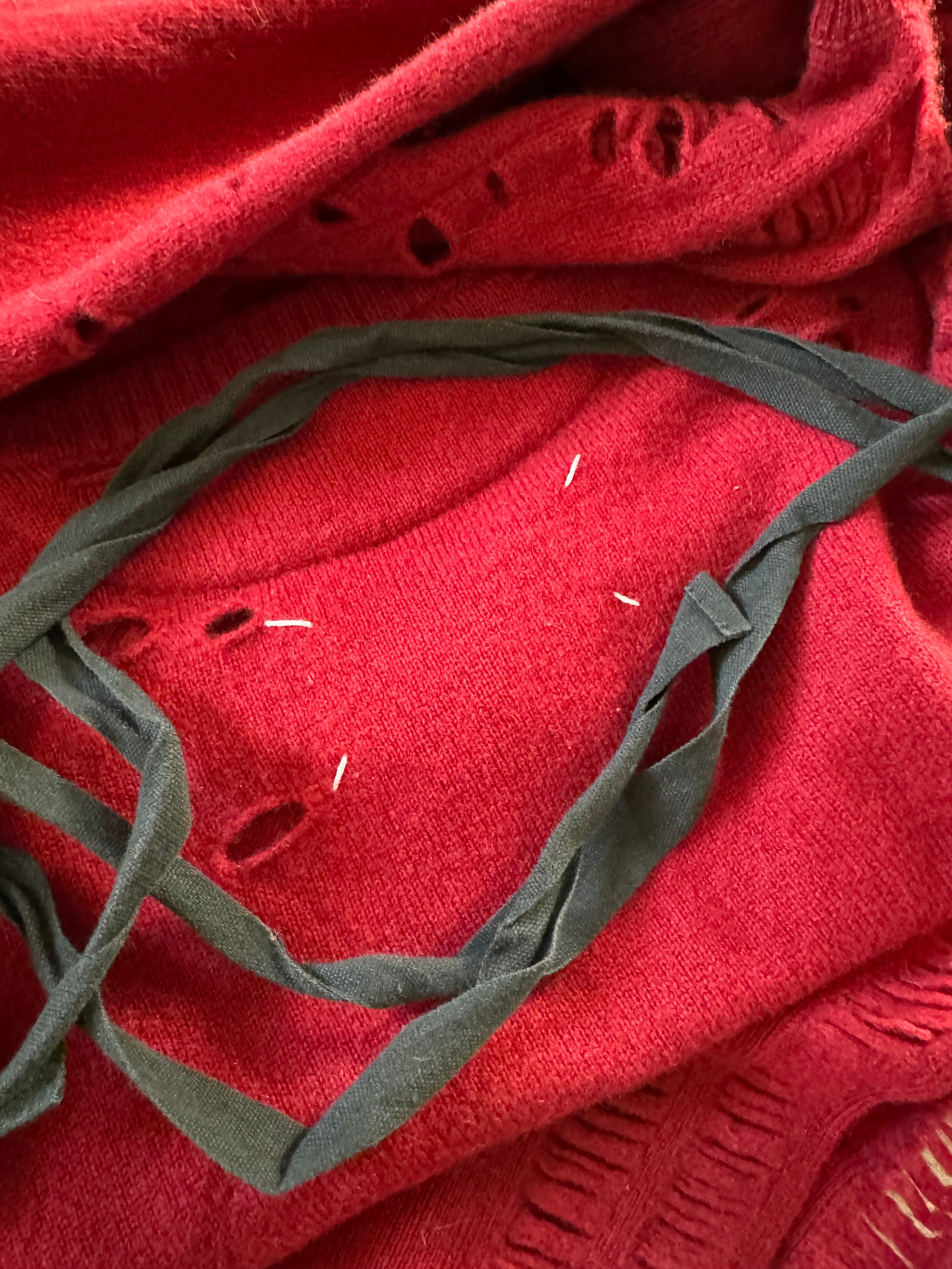 AW2015 Maison Margiela Red Distressed Cashmere Sweater (S) - 3