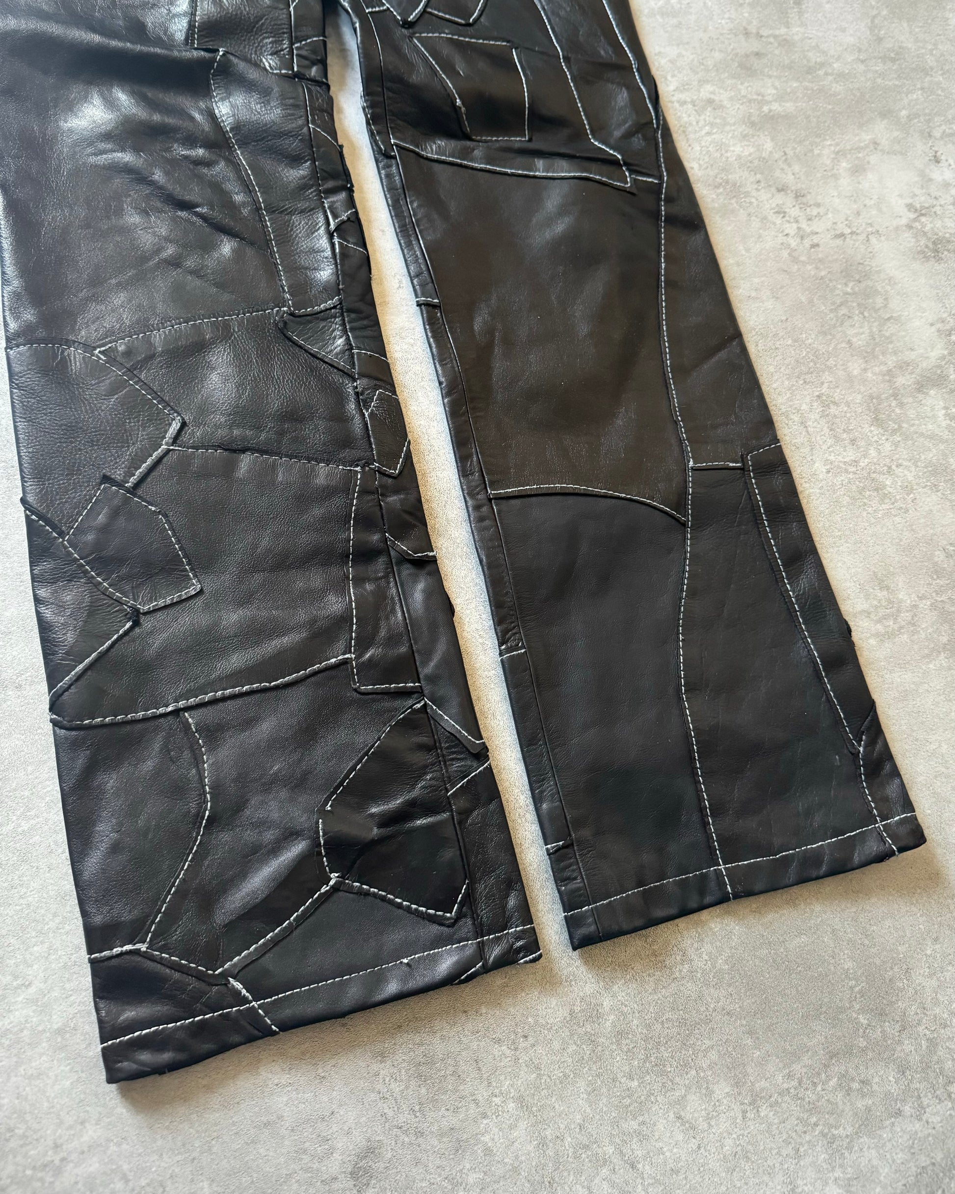 2000s Plein Sud Black Leather Patchwork Pants  (S) - 3