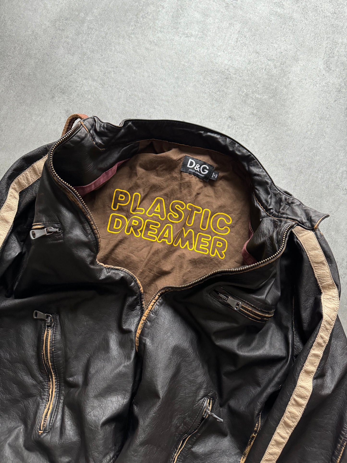 AW2003 Dolce & Gabbana Cafe Racing Plastic Dreamer Leather Jacket (L) - 7