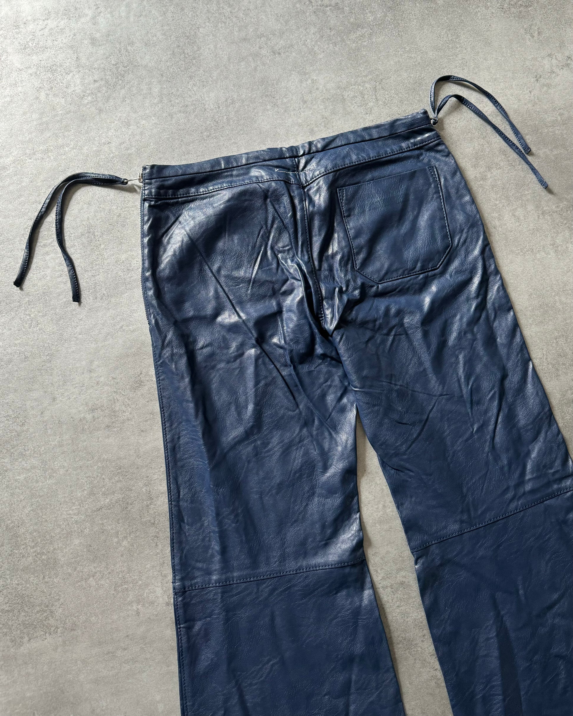 AW2016 Maison Margiela Blue Leather Flared Pants  (M) - 4