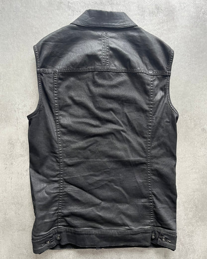 Rick Owens Dark Shadows Sleeveless Waxed Black Jacket (S/M) (M) - 3