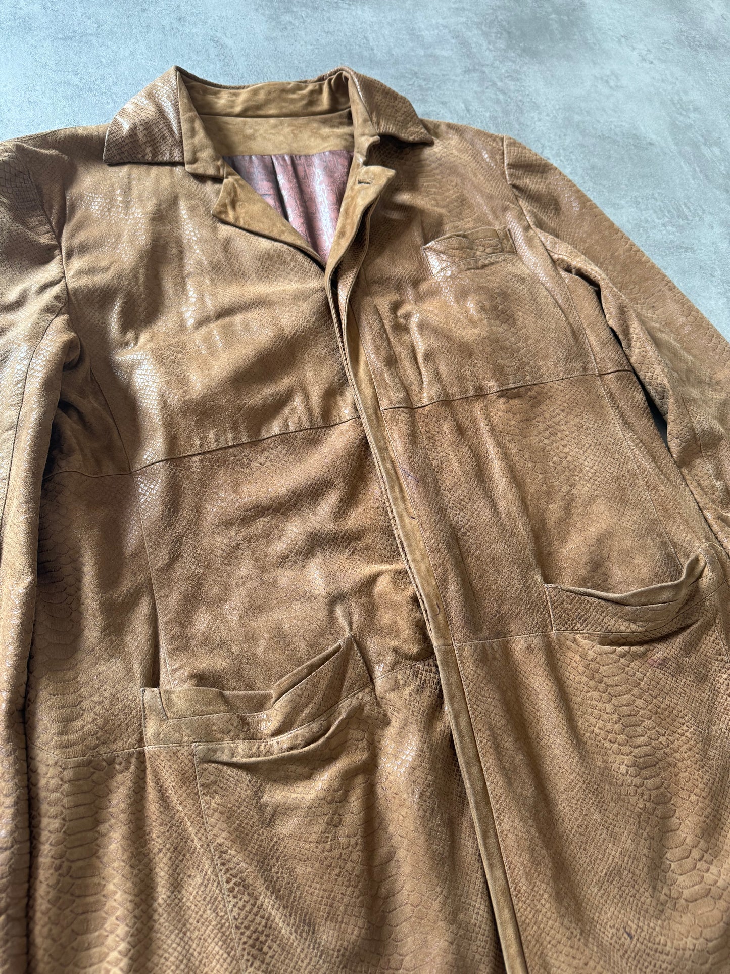 1990s Roberto Cavalli Camel Genuine Long Leather Jacket  (L) - 6