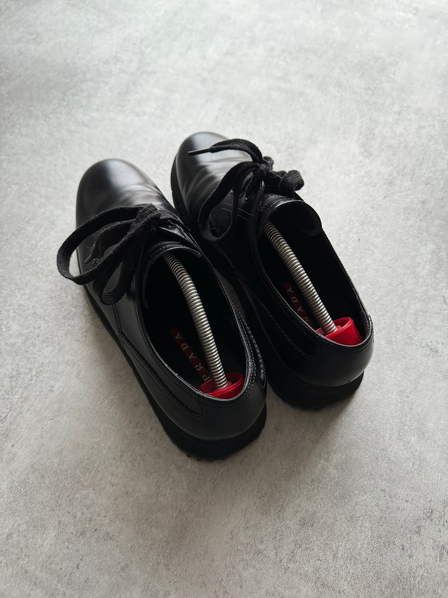 Prada Black Leather Derby Shoes  (42) - 8