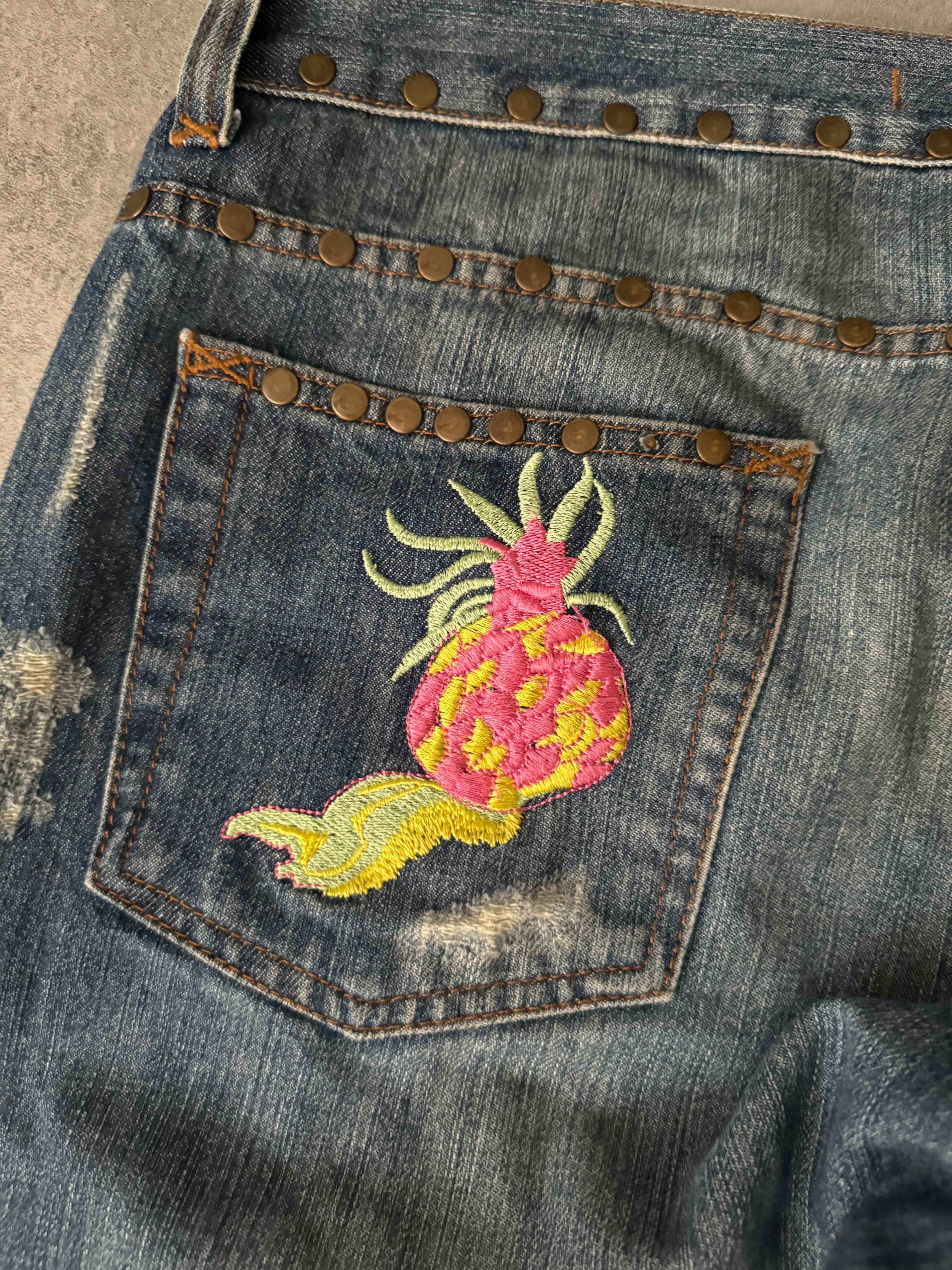SS2006 Dolce & Gabbana Hawaii Embroideries Denim Jeans  (L) - 4