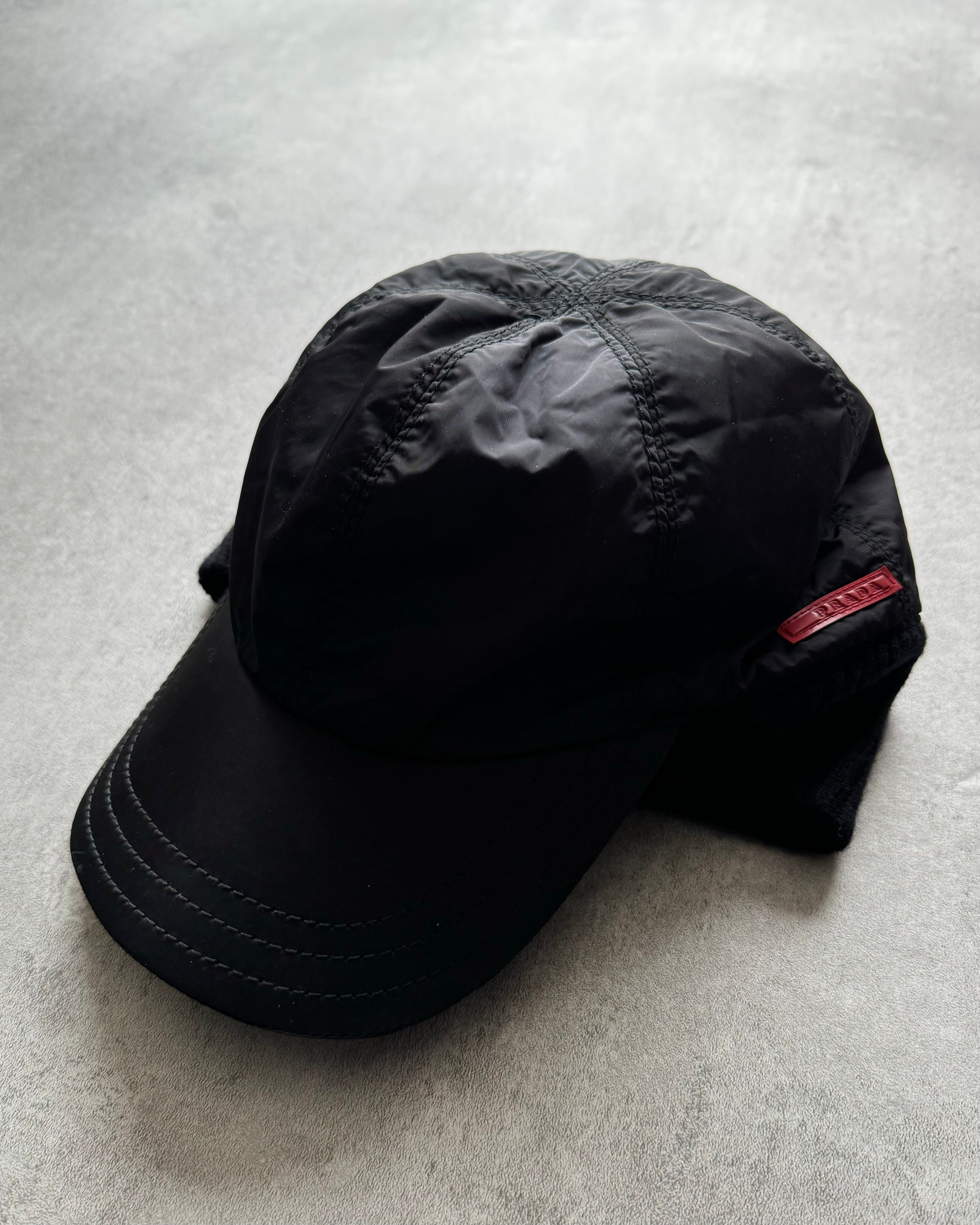 AW2001 Prada Black Wool Protect Nylon Cap  (OS) - 2