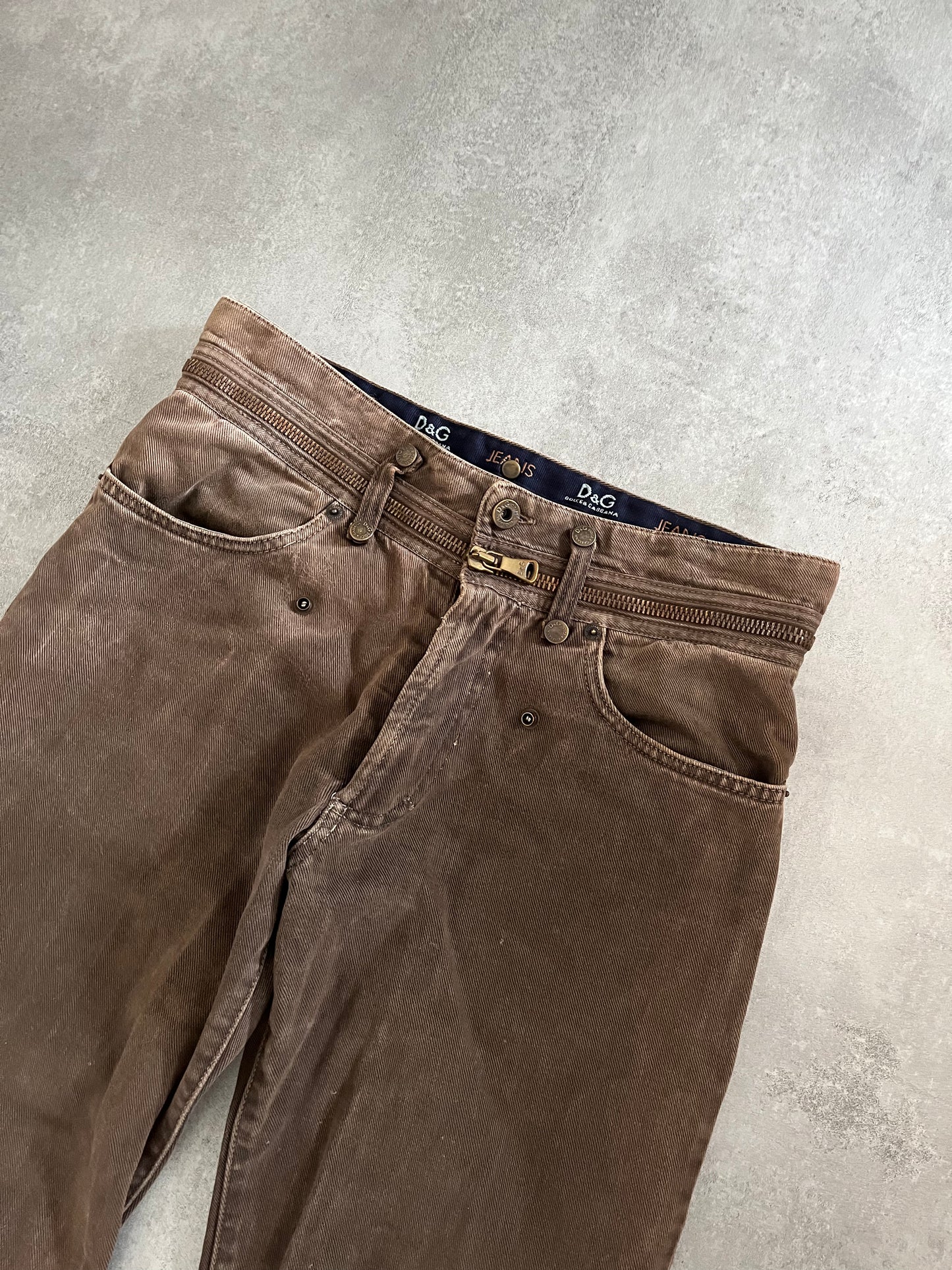 AW2003 Dolce & Gabbana Brown Zipped Pants (S) - 6