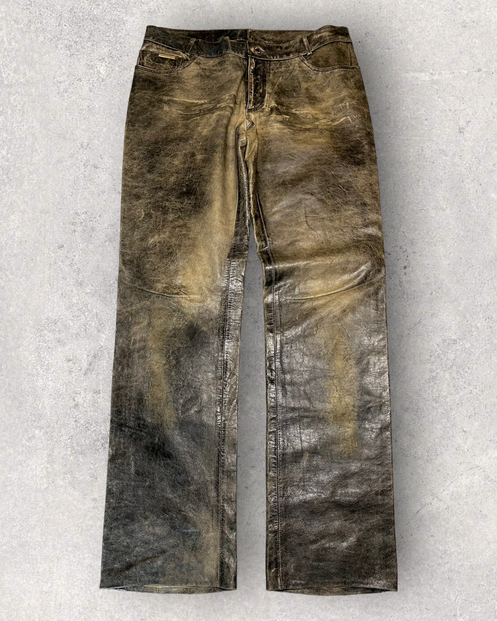 00s Roberto Cavalli ブリガンド マーブルレザーパンツ (L)