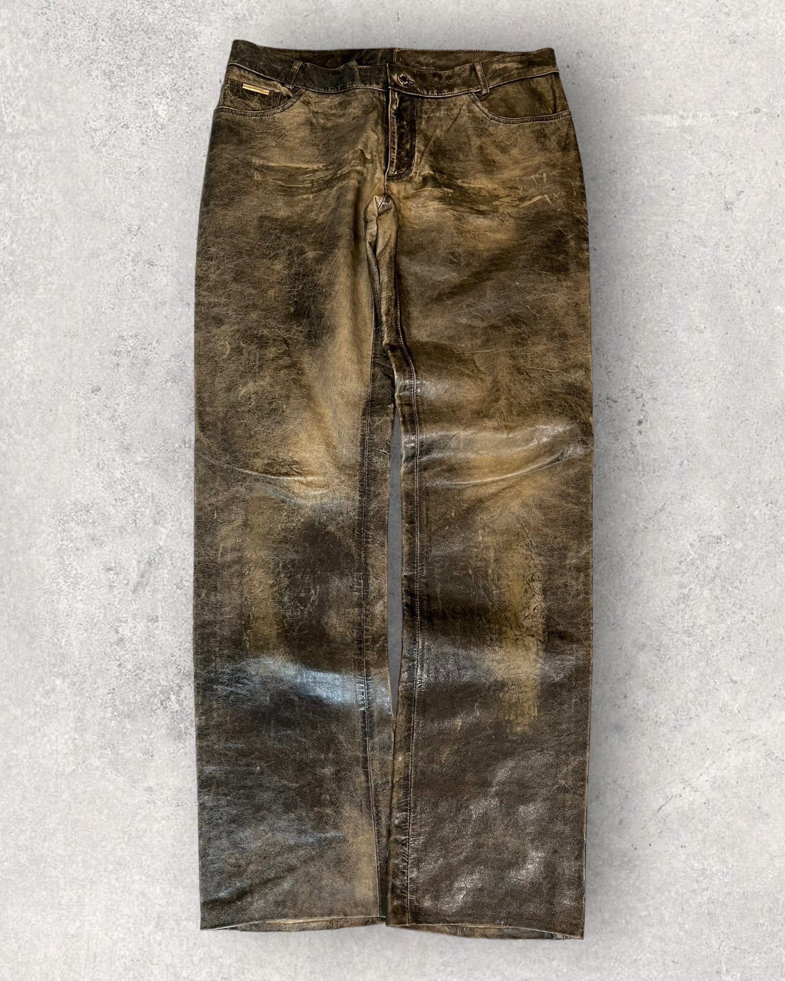 00s Roberto Cavalli ブリガンド マーブルレザーパンツ (L)