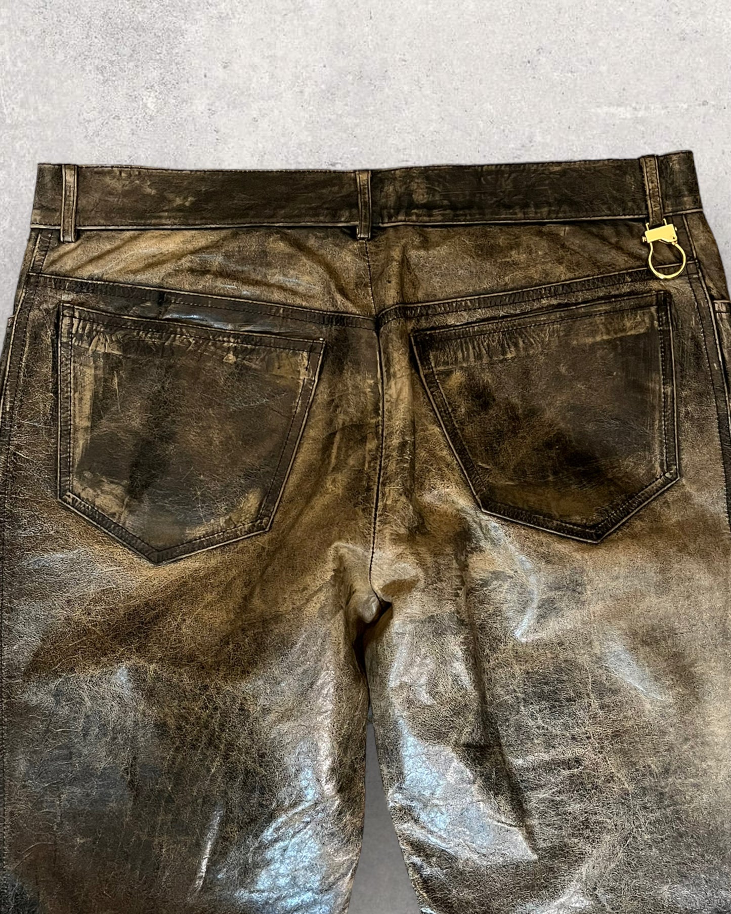 00s Roberto Cavalli Brigand Marble Leather Pants (L)