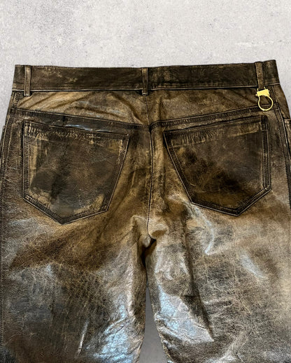 00s Roberto Cavalli Brigand Marble Leather Pants (L)