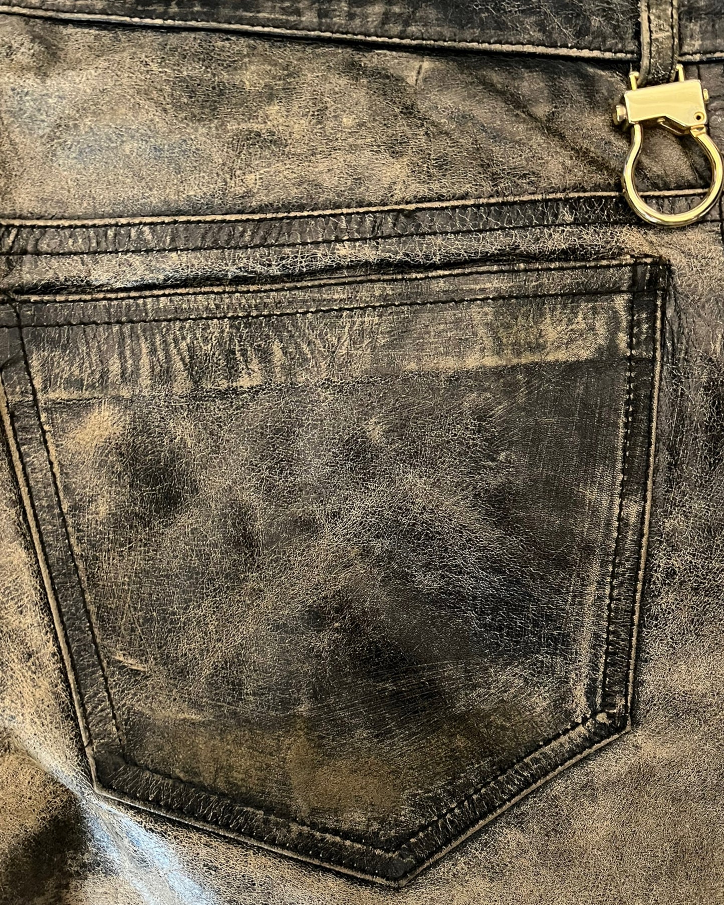 00s Roberto Cavalli Brigand Marble Leather Pants (L)