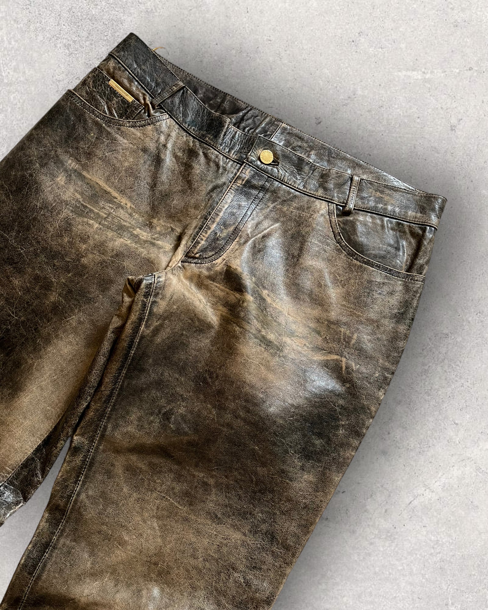 00s Roberto Cavalli ブリガンド マーブルレザーパンツ (L)