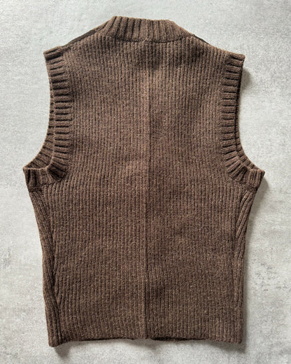 1990s Dolce & Gabbana Wool Leather Brown Cardigan  (XS) - 6