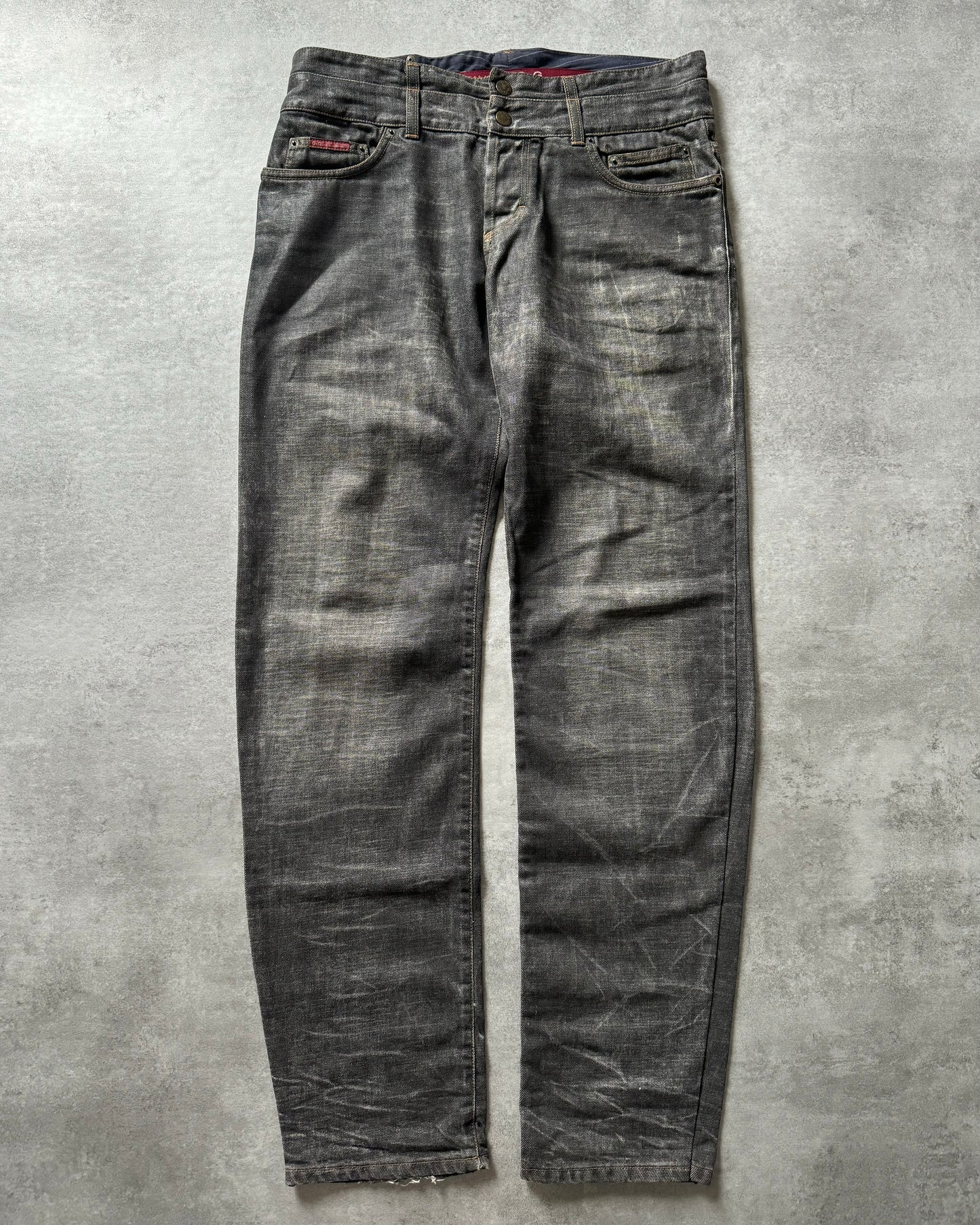 AW2003 Dolce & Gabbana Double Waisted Eroded Grey Denim Jeans (L) - 1