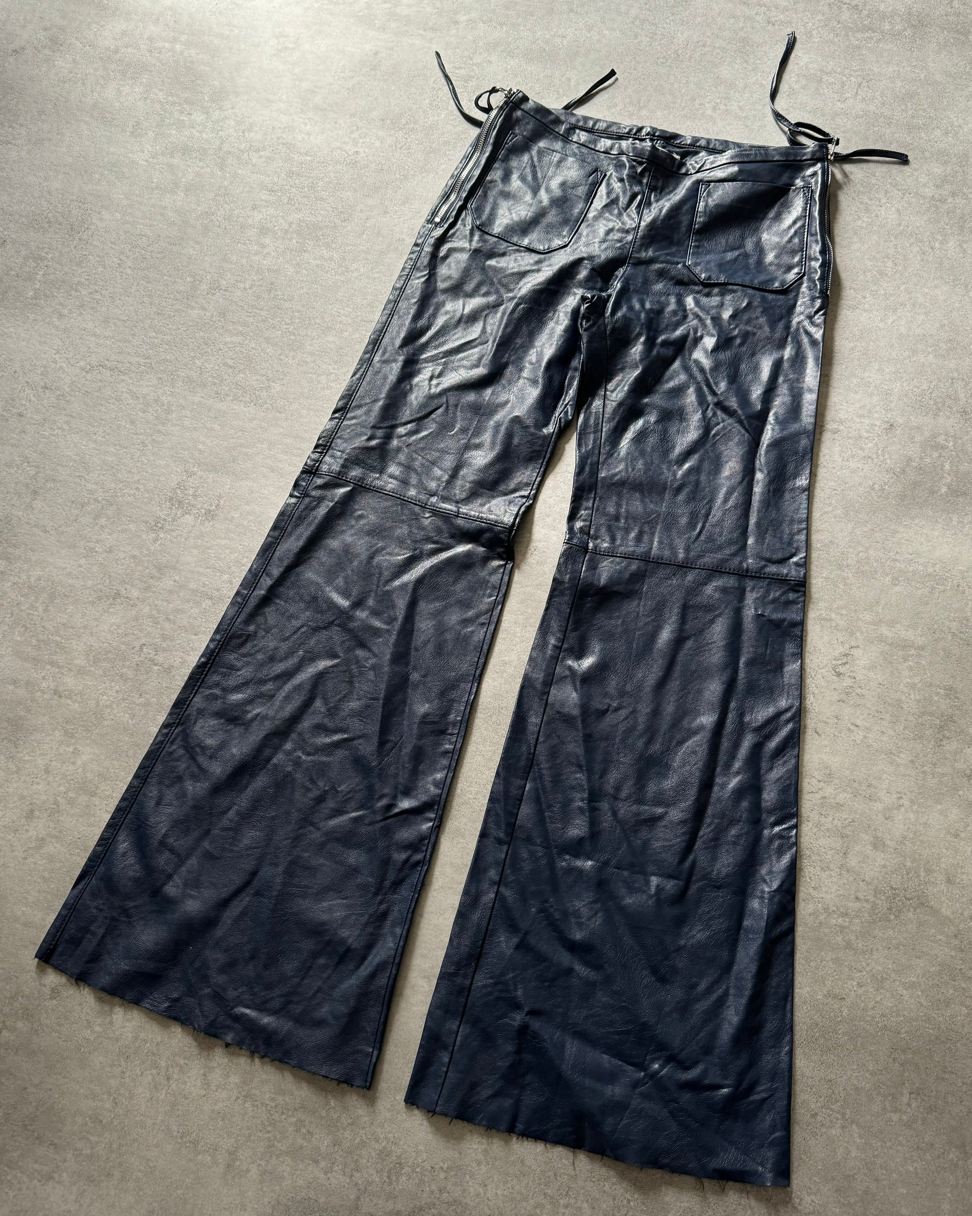 AW2016 Maison Margiela Blue Leather Flared Pants  (M) - 5