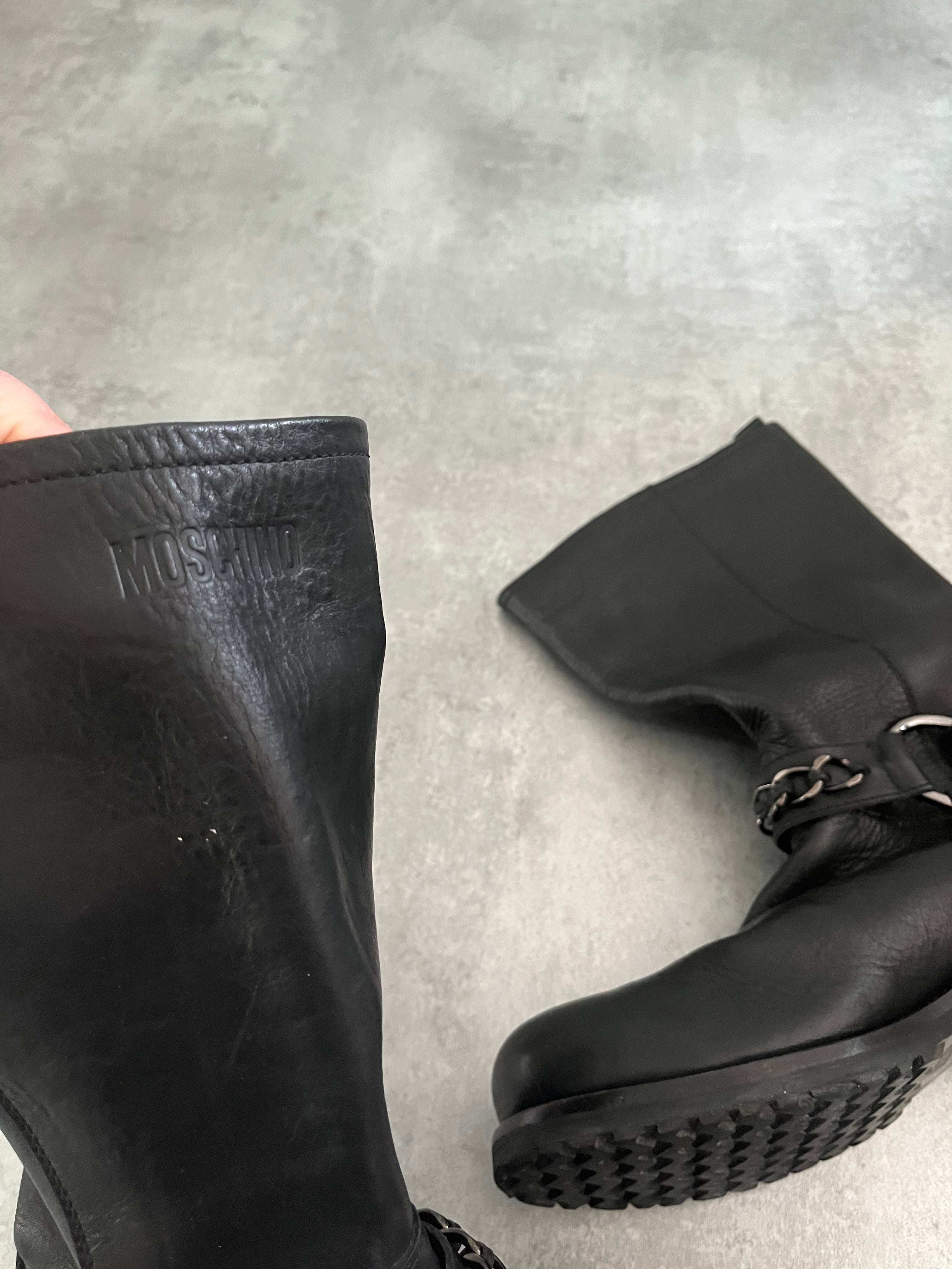 Moschino Black Leather Cow-Boy Boots (42) - 7