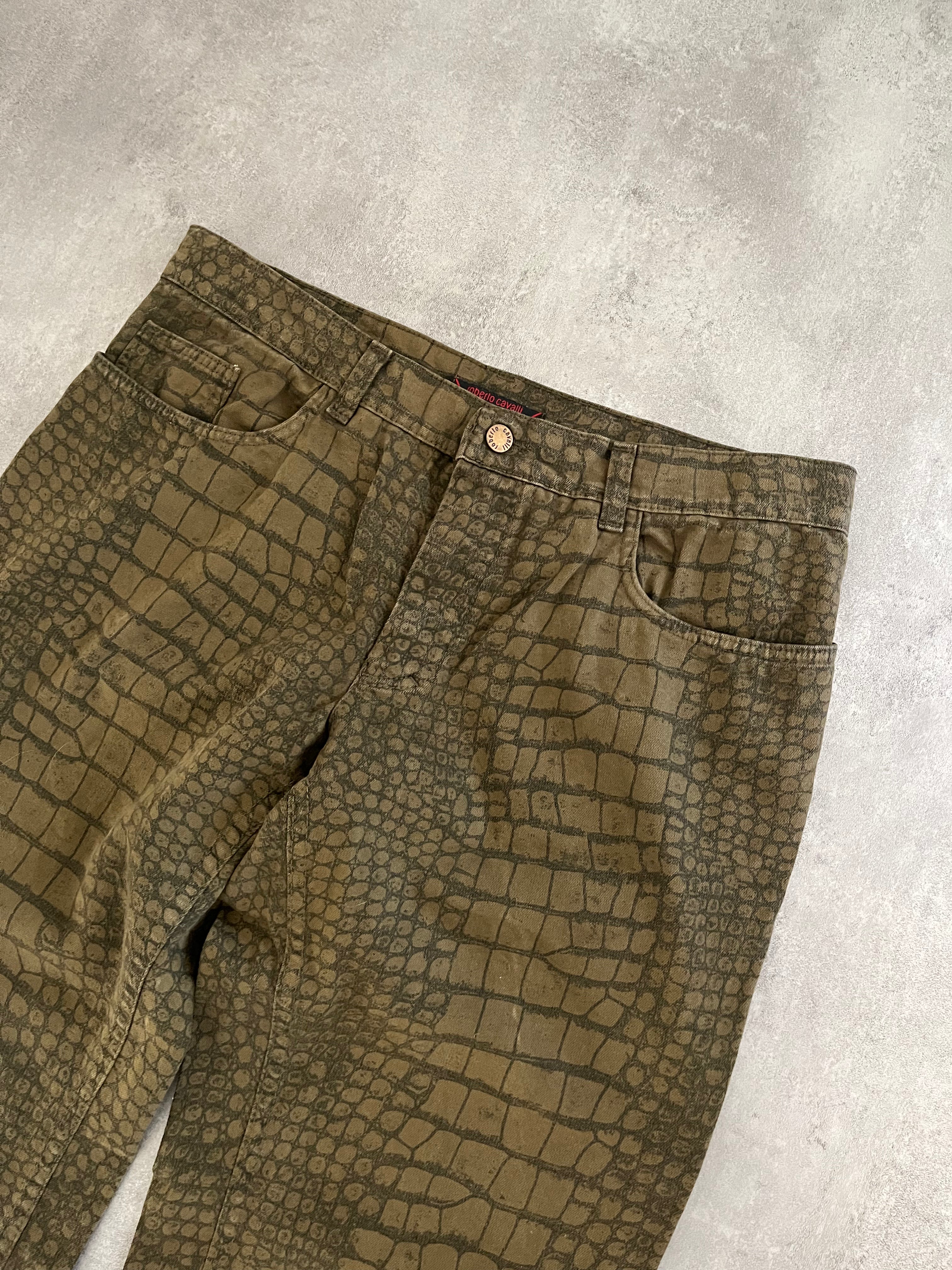 AW2001 Roberto Cavalli Crocodile Effect Olive Pants (L) - 8