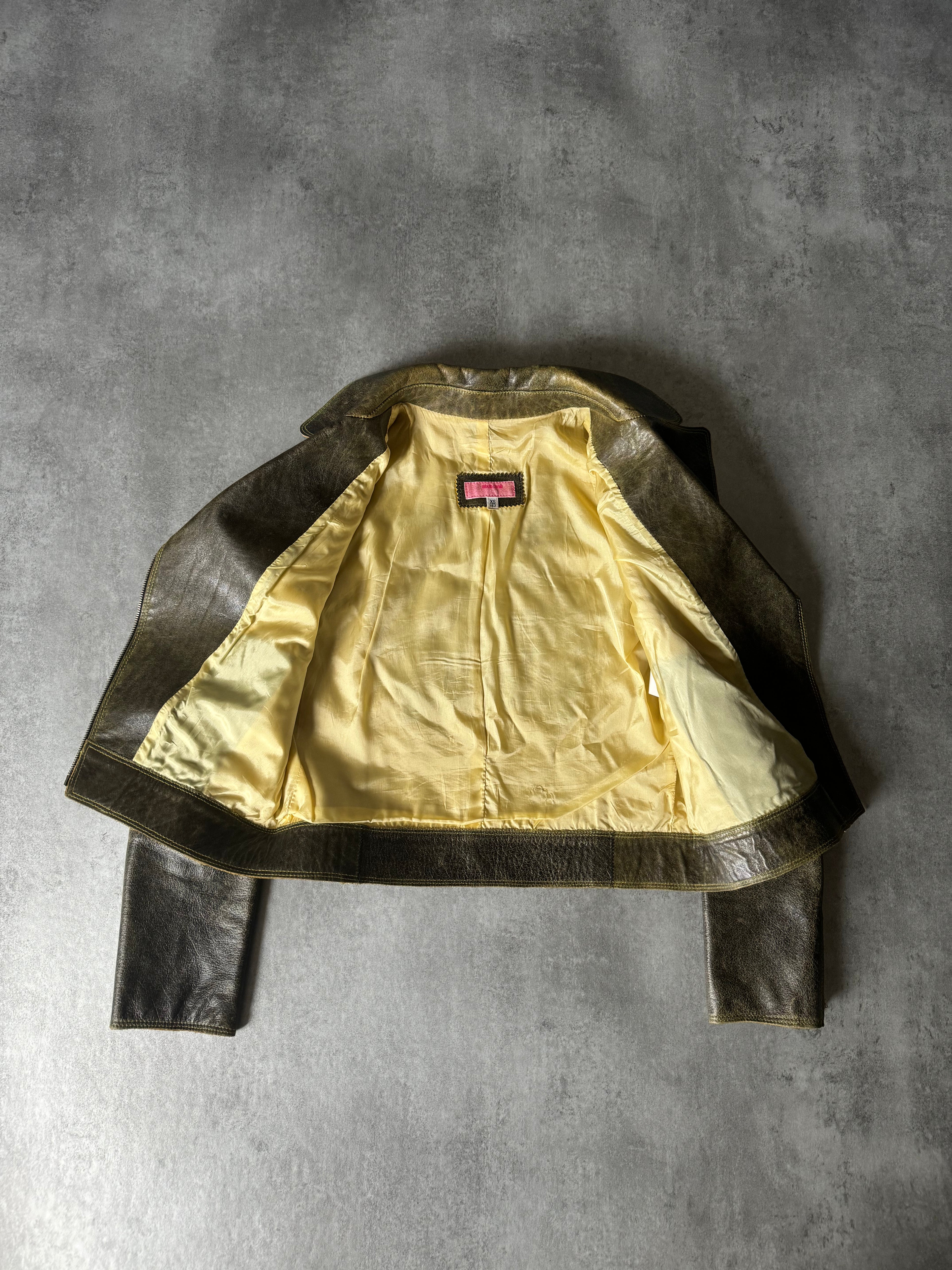 AW2001 Roberto Cavalli Yellow Faded Biker Jacket  (XS) - 4