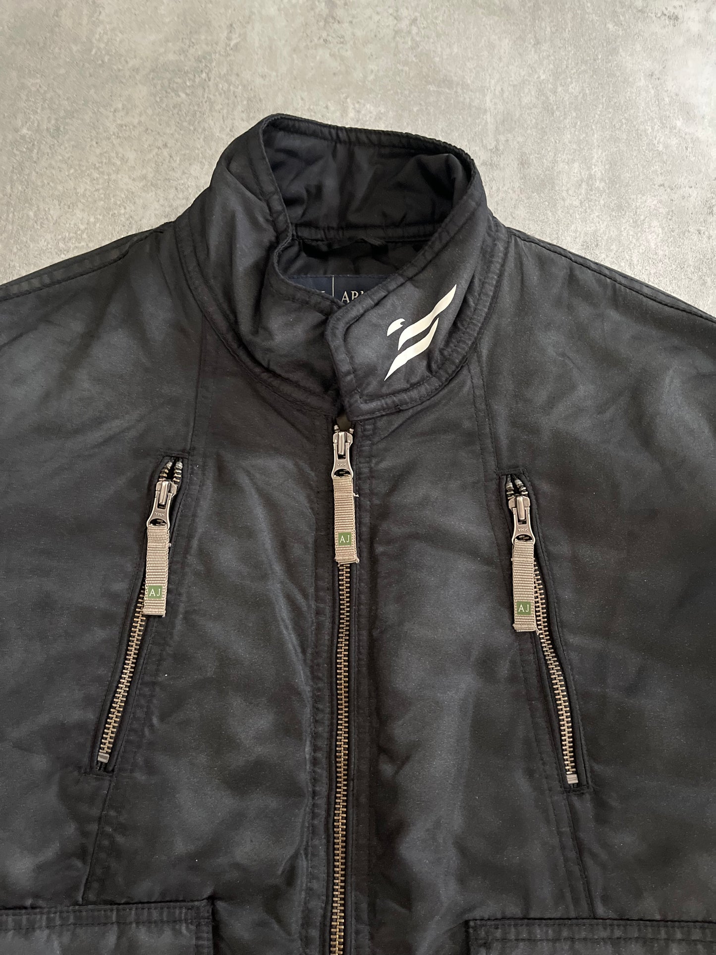 Armani Black Washed Drift Bomber Jacket (M) - 7