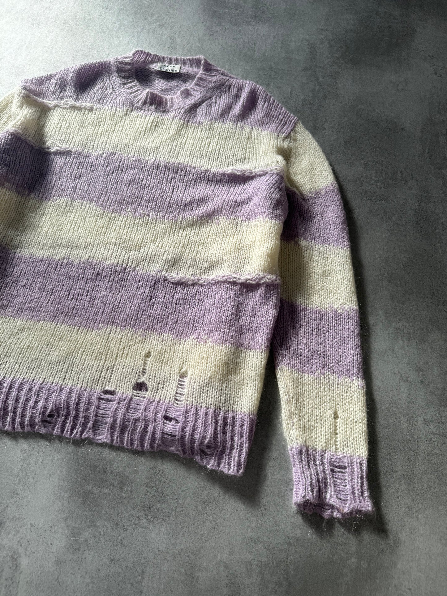 Acne Studios White & Purple Distressed Sweater (M) - 6