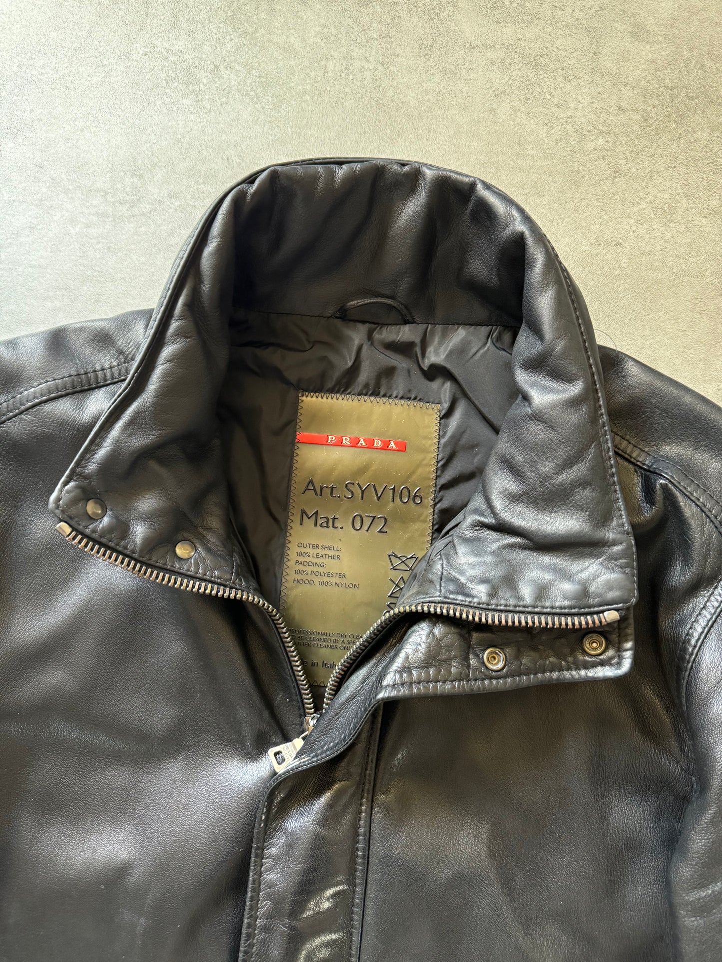 2000s Prada Brut Sport Leather Biker Jacket (L) - 7