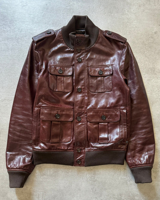 AW2008 Prada Bordeaux Thick Cowhide Premium Calf Leather Jacket  (M) - 1