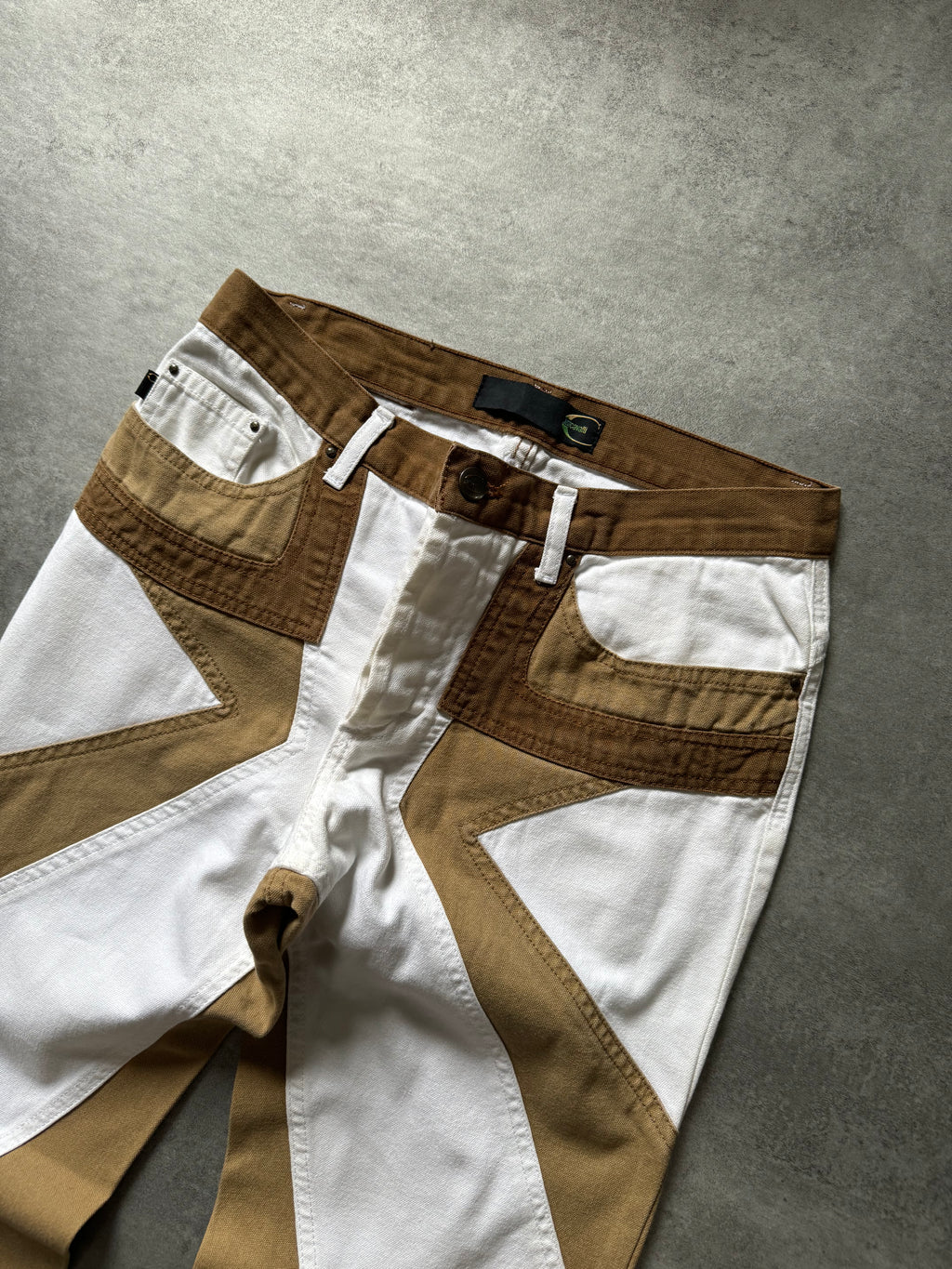 SS2004 Just Cavalli Geometrical Relaxed Tricolor Beige White Pants (S) - 6