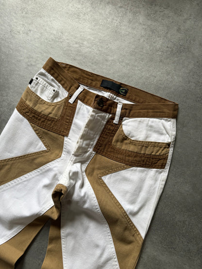 SS2004 Just Cavalli Geometrical Relaxed Tricolor Beige White Pants (S) - 6