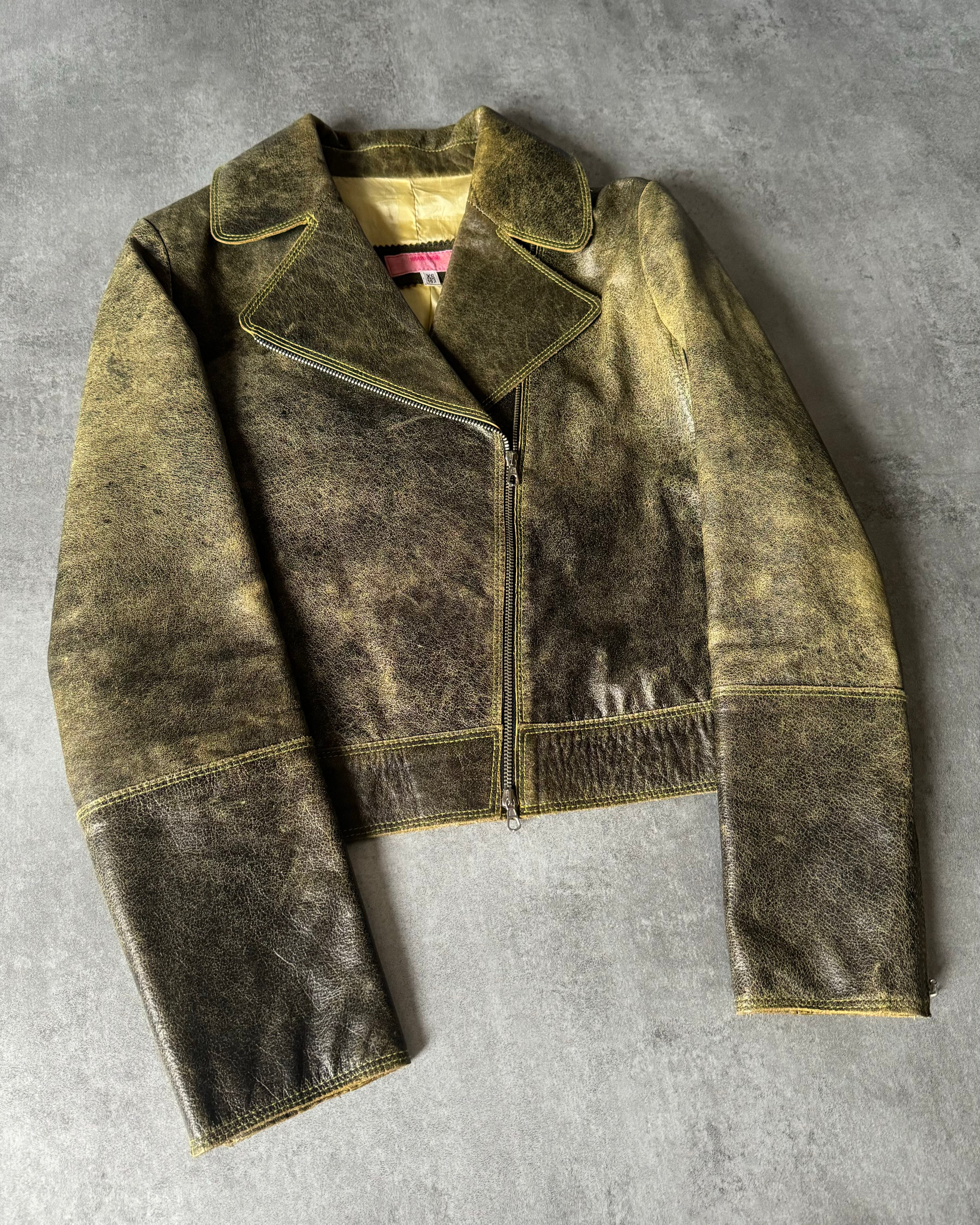 AW2001 Roberto Cavalli Yellow Faded Biker Jacket  (XS) - 6