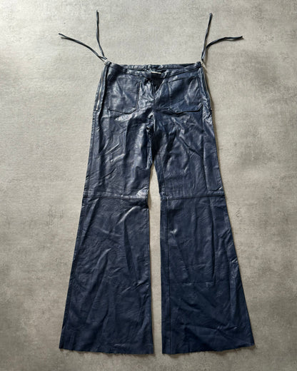 AW2016 Maison Margiela Blue Leather Flared Pants  (M) - 1